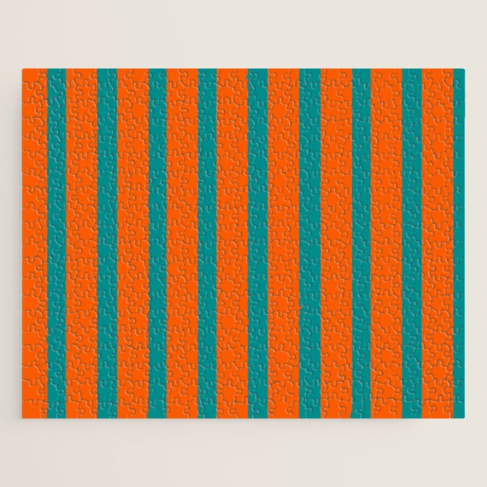 Bold Vertical Stripe Pattern  Modern Teal and Orange Jigsaw Puzzle Gallery Image 1