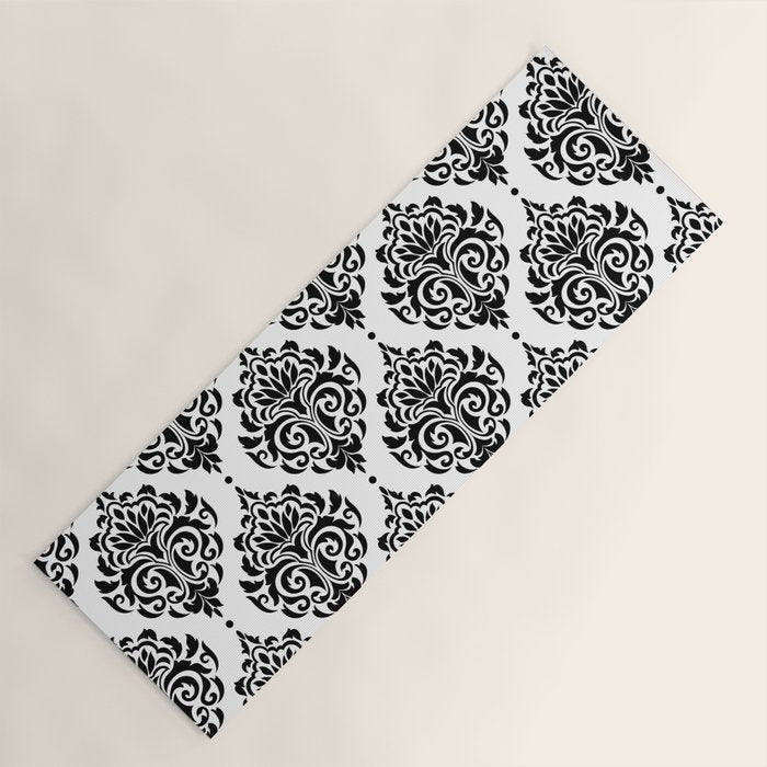 Black and White Damask Yoga Mat Gallery Image 1