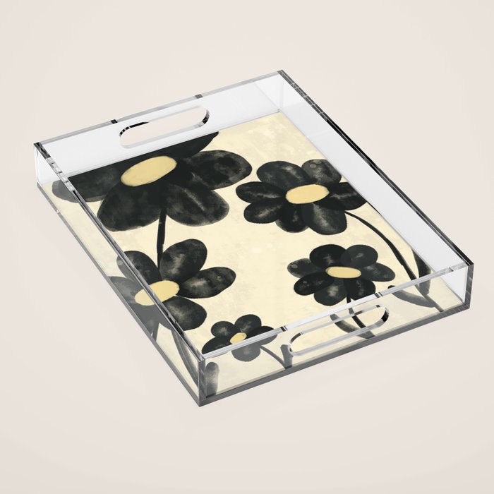 Minimalist Black Flowers Acrylic Tray Gallery Image 1