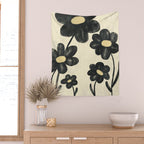 Minimalist Black Flowers Wall Tapestry Gallery Image 2