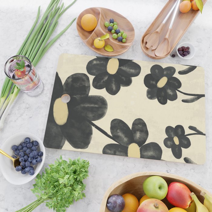 Minimalist Black Flowers Cutting Board Gallery Image 2