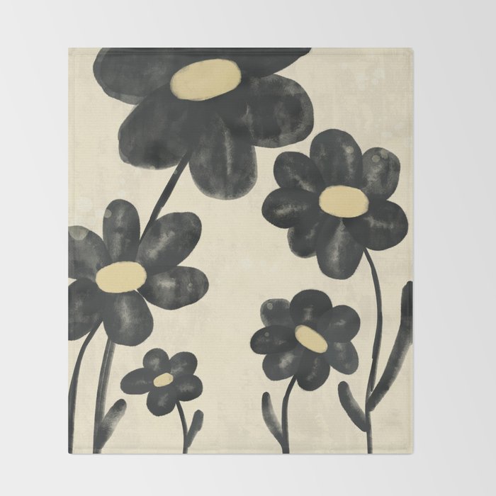 Minimalist Black Flowers Throw Blanket Gallery Image 2