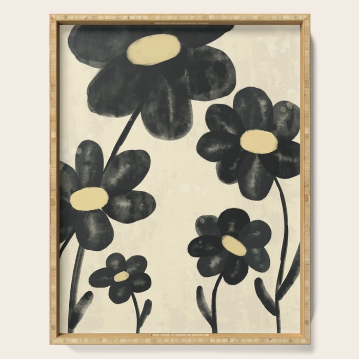 Minimalist Black Flowers Serving Tray Gallery Image 1
