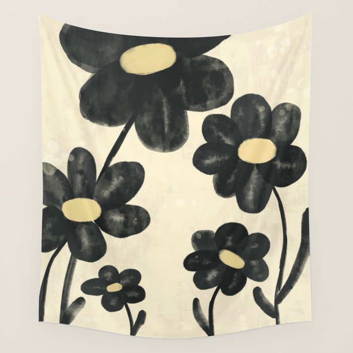 Minimalist Black Flowers Wall Tapestry Gallery Image 1