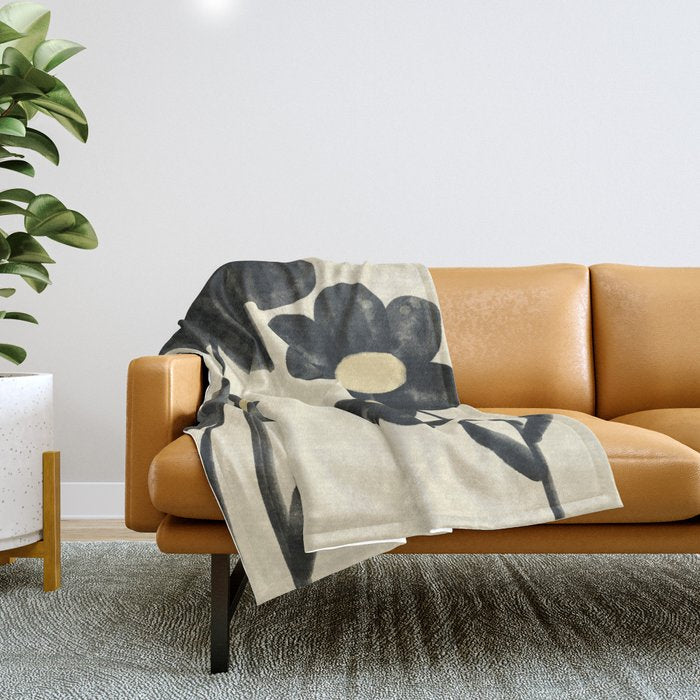 Minimalist Black Flowers Throw Blanket Gallery Image 1