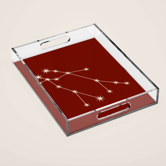 Gemini Zodiac Star Constellation Line Art Ruby Red Acrylic Tray Gallery Image 1