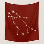 Gemini Zodiac Star Constellation Line Art Ruby Red Wall Tapestry Gallery Image 4