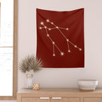 Gemini Zodiac Star Constellation Line Art Ruby Red Wall Tapestry Gallery Image 2