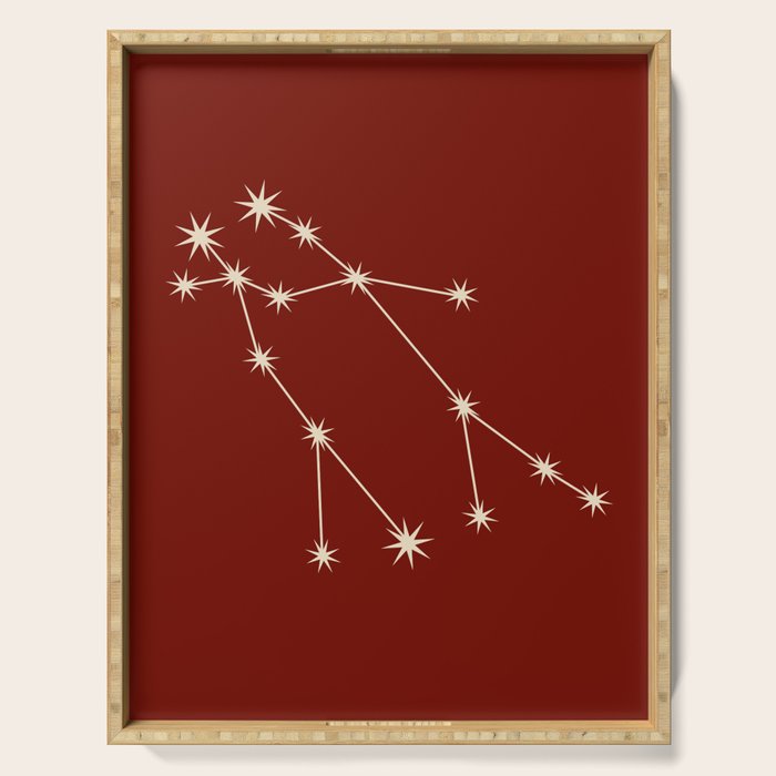 Gemini Zodiac Star Constellation Line Art Ruby Red Serving Tray Gallery Image 1