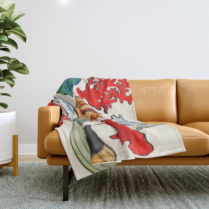 Sea Life Watercolor Throw Blanket Gallery Image 1
