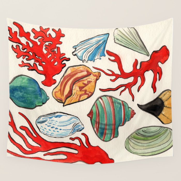 Sea Life Watercolor Wall Tapestry Gallery Image 4