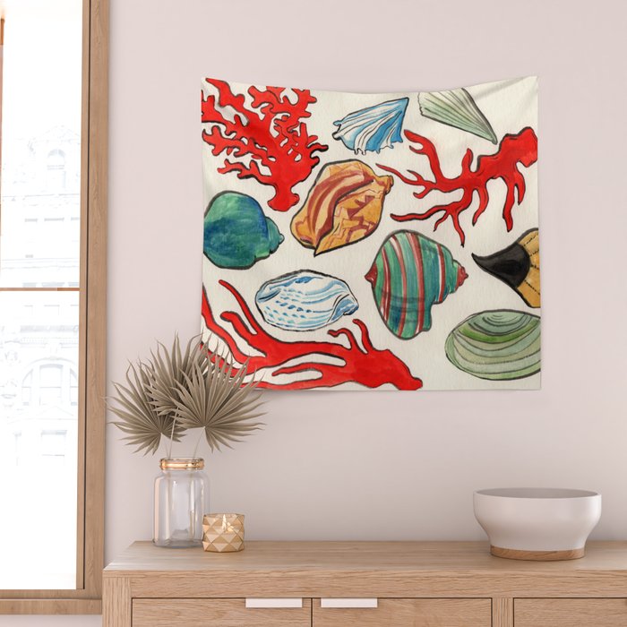 Sea Life Watercolor Wall Tapestry Gallery Image 2