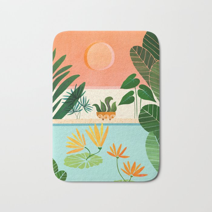Shangri La Sunset Exotic Landscape Illustration Bath Mat Gallery Image 1