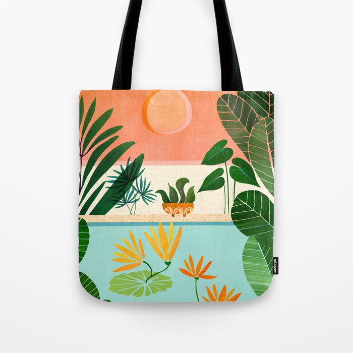 Shangri La Sunset Exotic Landscape Illustration Tote Bag Gallery Image 1