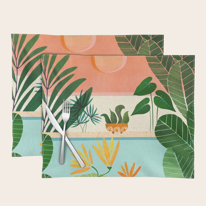 Shangri La Sunset Exotic Landscape Illustration Placemat Gallery Image 1