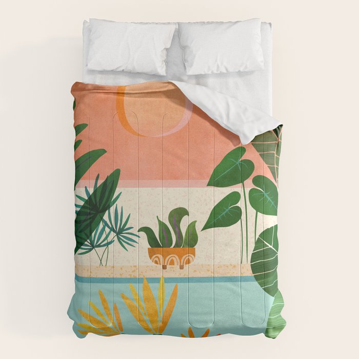 Shangri La Sunset Exotic Landscape Illustration Comforter Gallery Image 1