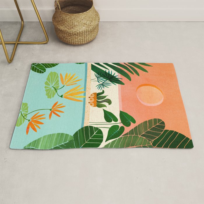 Shangri La Sunset Exotic Landscape Illustration Rug Gallery Image 1