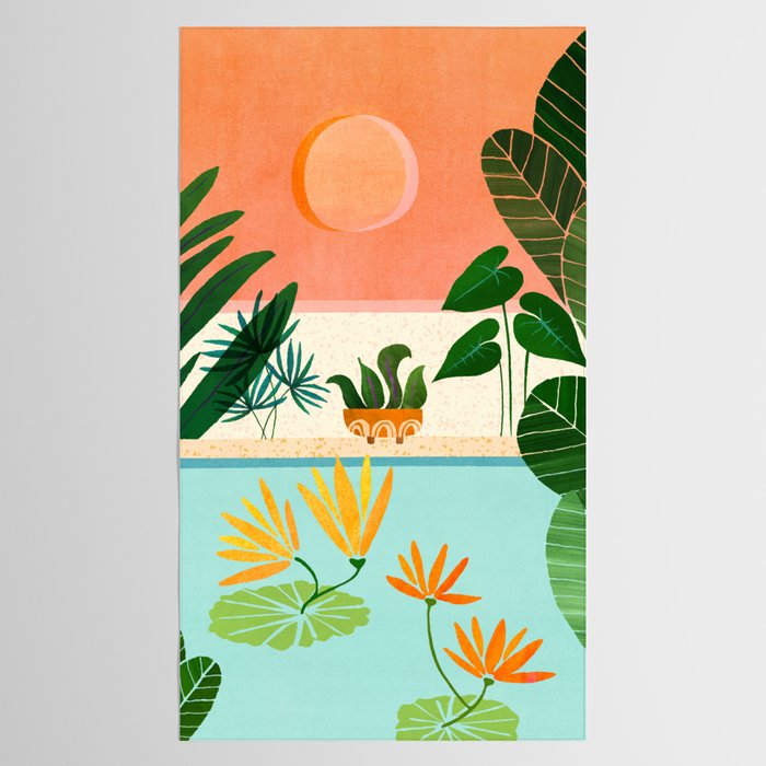 Shangri La Sunset Exotic Landscape Illustration Tablecloth Gallery Image 2