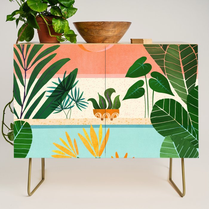 Shangri La Sunset Exotic Landscape Illustration Credenza Gallery Image 1