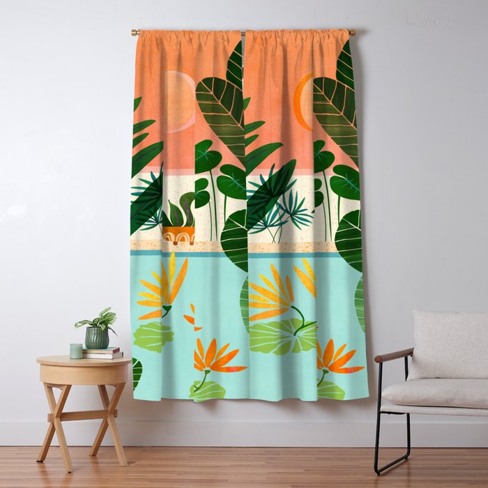 Shangri La Sunset Exotic Landscape Illustration Window Curtain Gallery Image 5