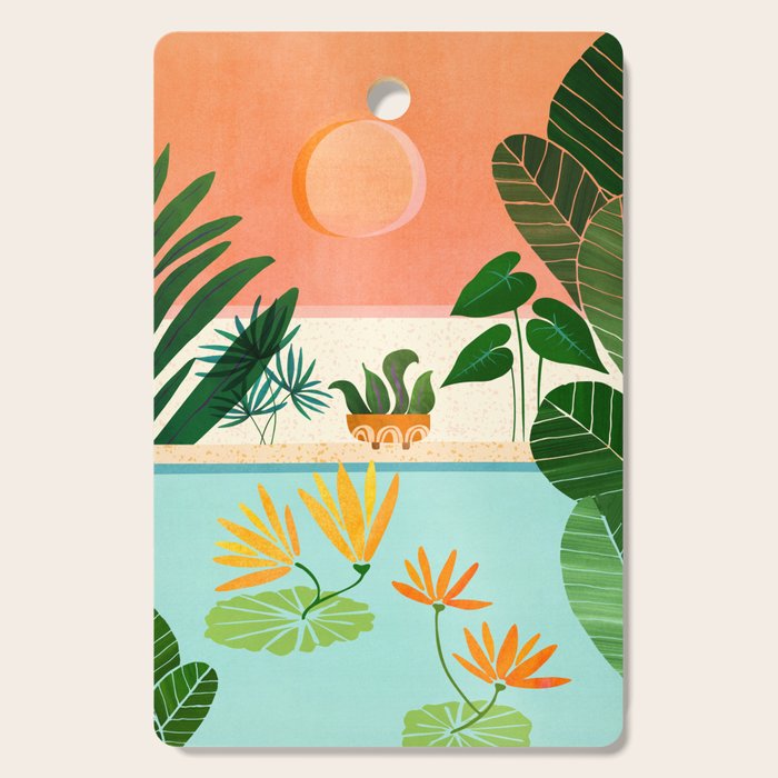 Shangri La Sunset Exotic Landscape Illustration Cutting Board Gallery Image 1