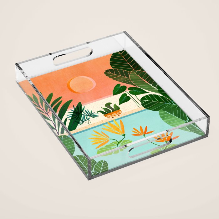 Shangri La Sunset Exotic Landscape Illustration Acrylic Tray Gallery Image 1