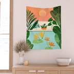 Shangri La Sunset Exotic Landscape Illustration Wall Tapestry Gallery Image 2
