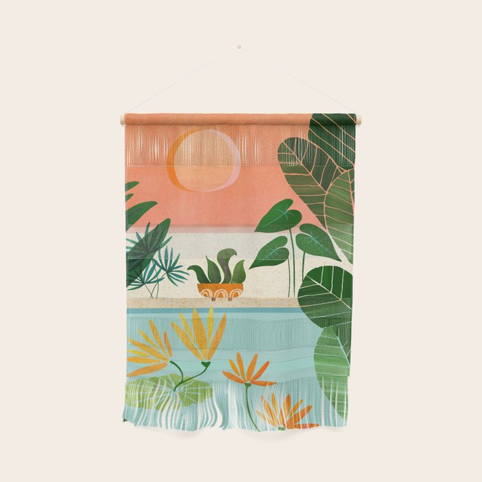 Shangri La Sunset Exotic Landscape Illustration Wall Hanging Gallery Image 1