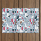 Veterinary medicine, happy and healthy friends // pastel blue background Outdoor Rug Gallery Image 1