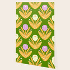 Happy White and Purple Dahlias Pattern - Green Wallpaper Gallery Image 2