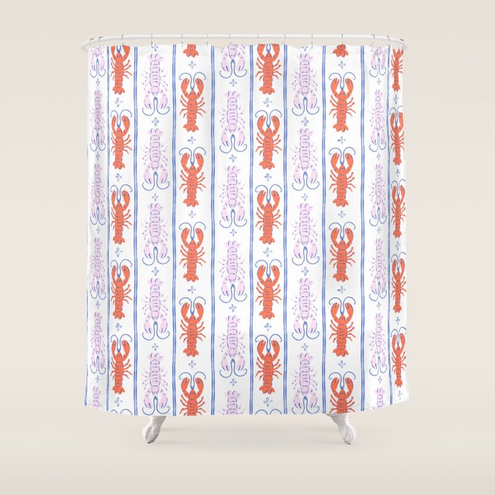 Lobster Stripe Pattern Shower Curtain Gallery Image 1