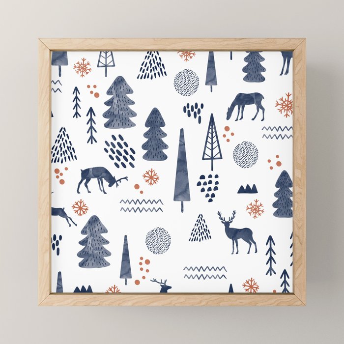 Deer Christmas forest Mini Art Print Gallery Image 1