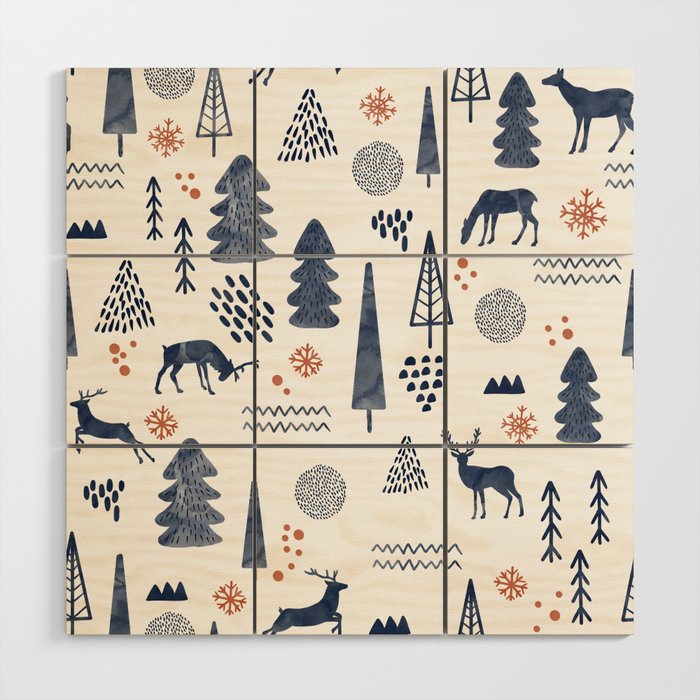 Deer Christmas forest Wood Wall Art Gallery Image 1