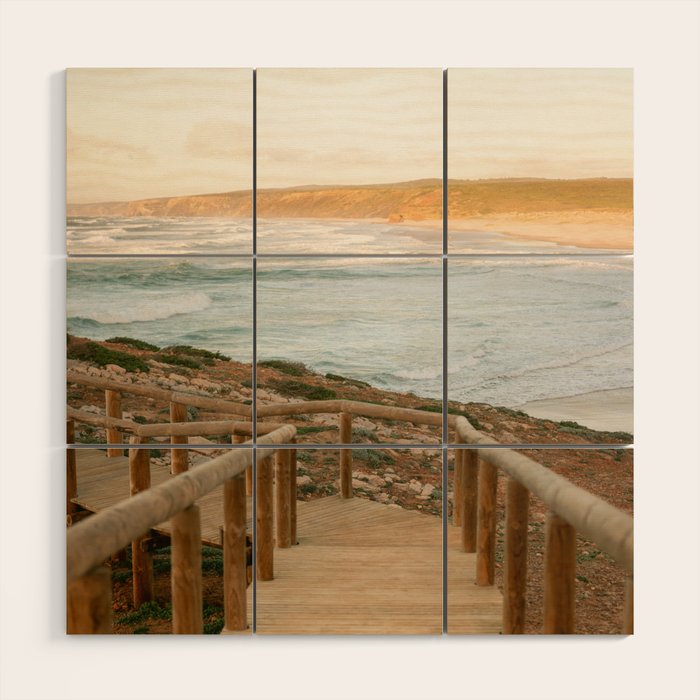 Algarve Stairs to the beach | Portugal Travel Photography Wood Wall Art Gallery Image 1
