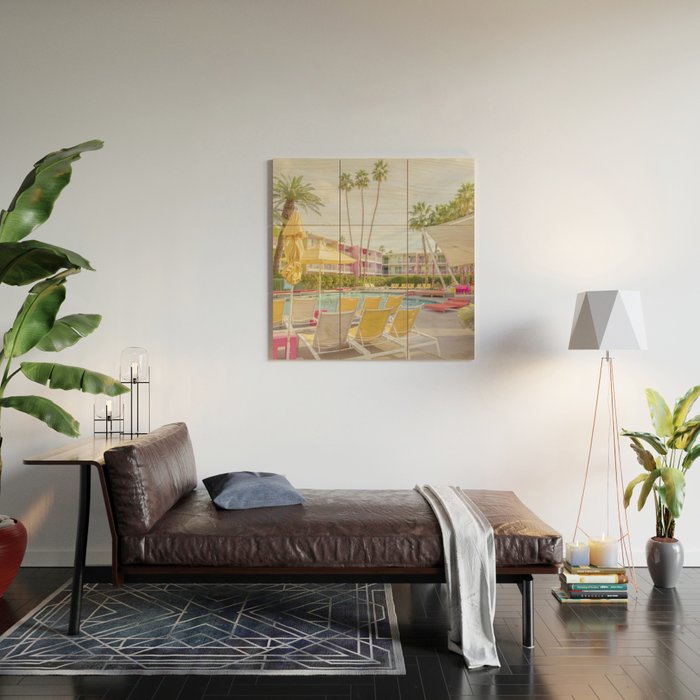 Poolside at the Saguaro Hotel Panorama - Palm Springs, California Wood Wall Art Gallery Image 2