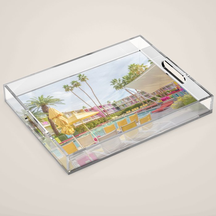 Poolside at the Saguaro Hotel Panorama - Palm Springs, California Acrylic Tray Gallery Image 1