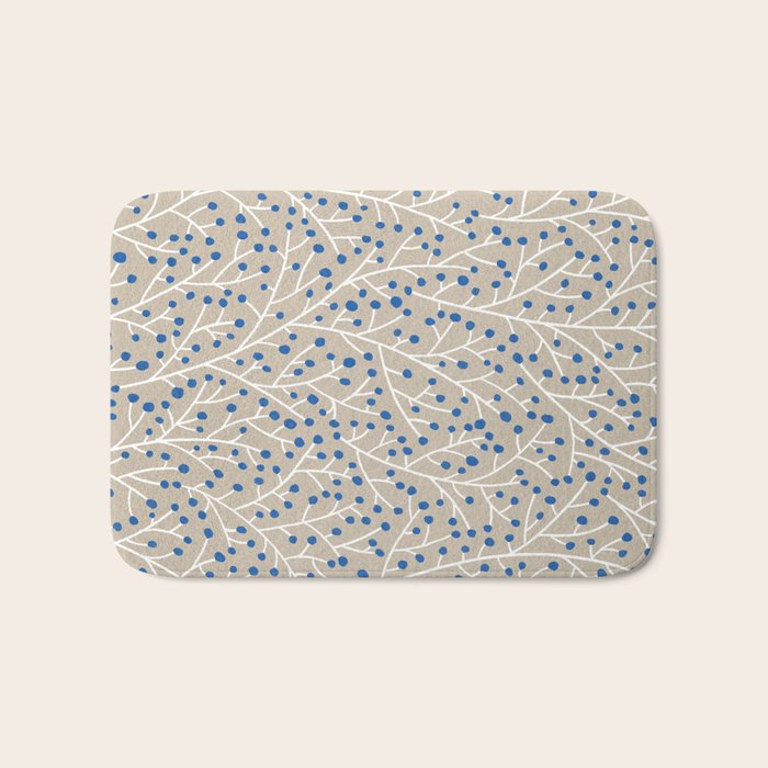 Blue & White Berry Branches Bath Mat Gallery Image 1