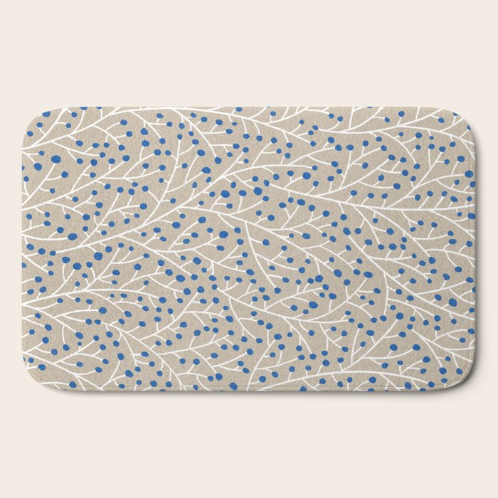 Blue & White Berry Branches Bath Mat Gallery Image 2