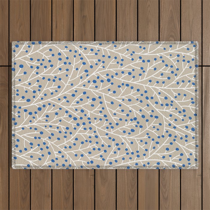 Blue & White Berry Branches Outdoor Rug Gallery Image 1