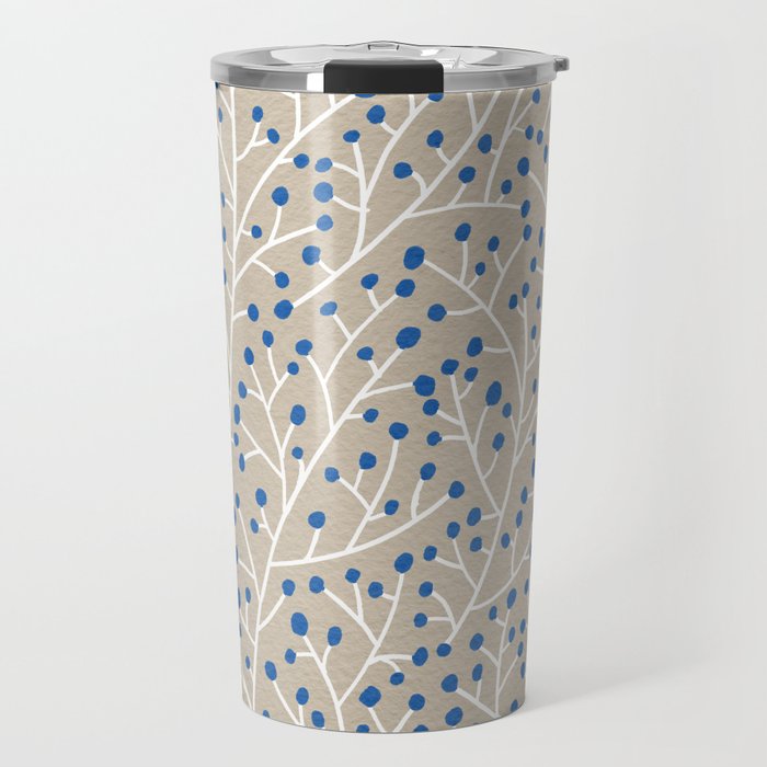 Blue & White Berry Branches Travel Mug Gallery Image 1