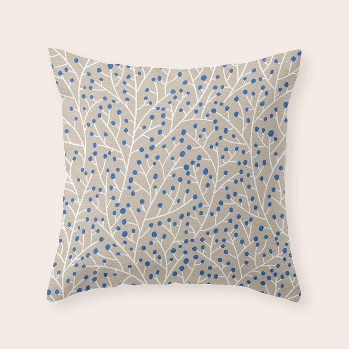 Blue & White Berry Branches Throw Pillow Gallery Image 6