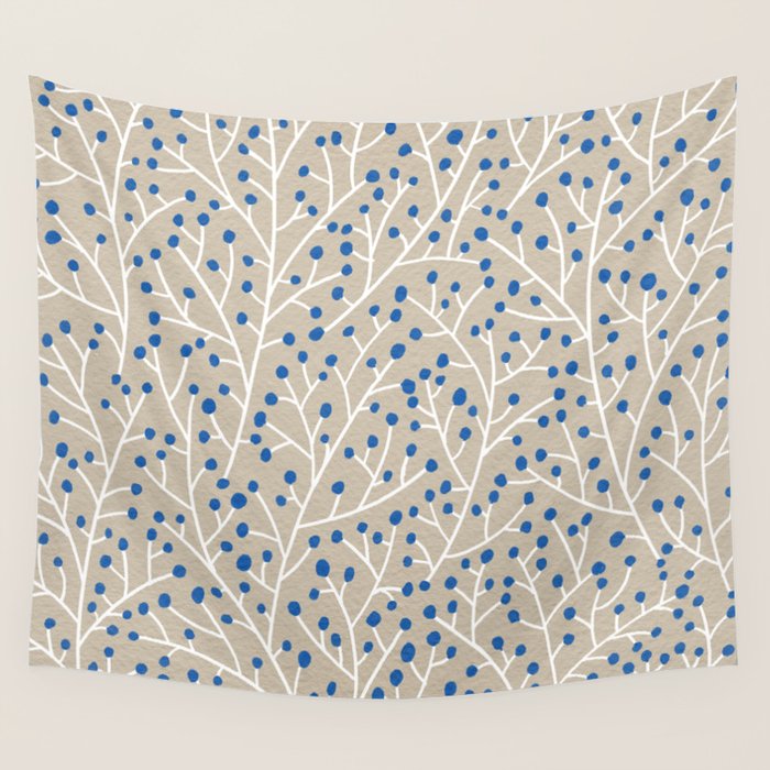 Blue & White Berry Branches Wall Tapestry Gallery Image 4
