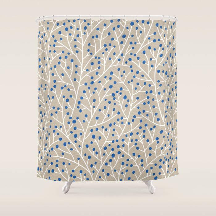 Blue & White Berry Branches Shower Curtain Gallery Image 1