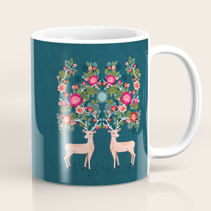 Deer with Flowers by Andrea Lauren  Coffee Mug Gallery Image 1