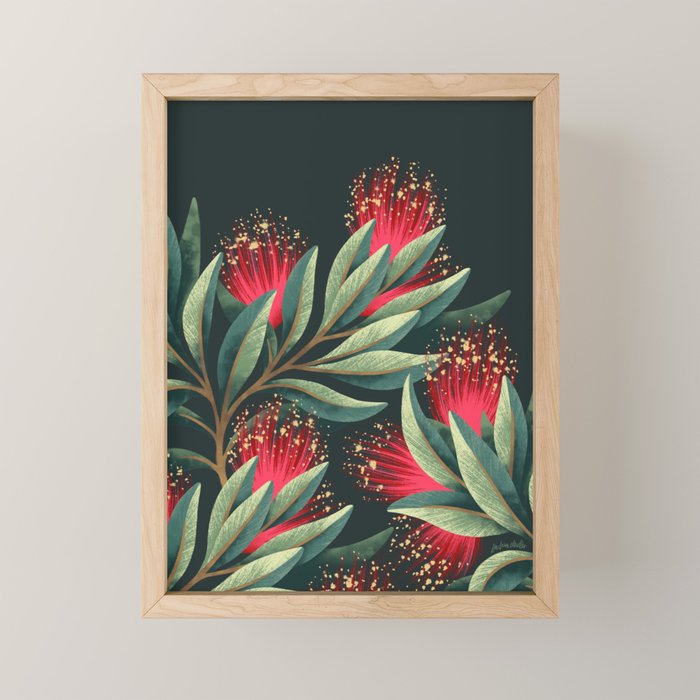 Pohutukawa - Red / Natural Green Mini Art Print Gallery Image 1