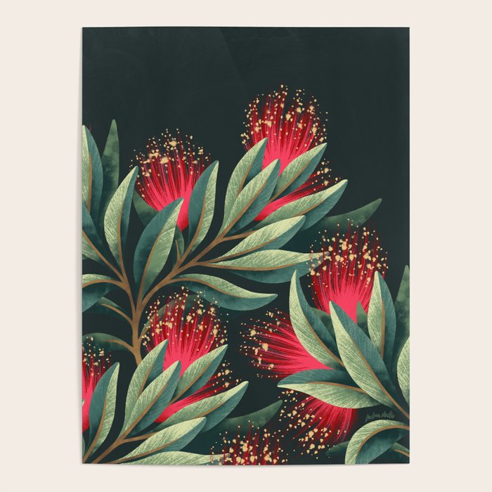 Pohutukawa - Red / Natural Green Poster Gallery Image 4