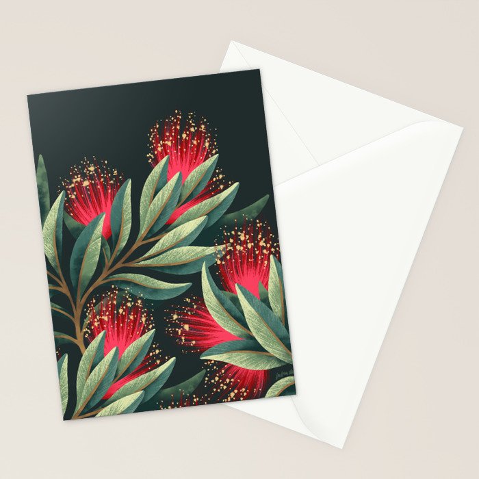 Pohutukawa - Red / Natural Green Stationery Card Gallery Image 2
