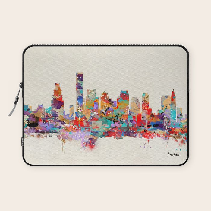 Boston city watercolor Laptop Sleeve Gallery Image 1