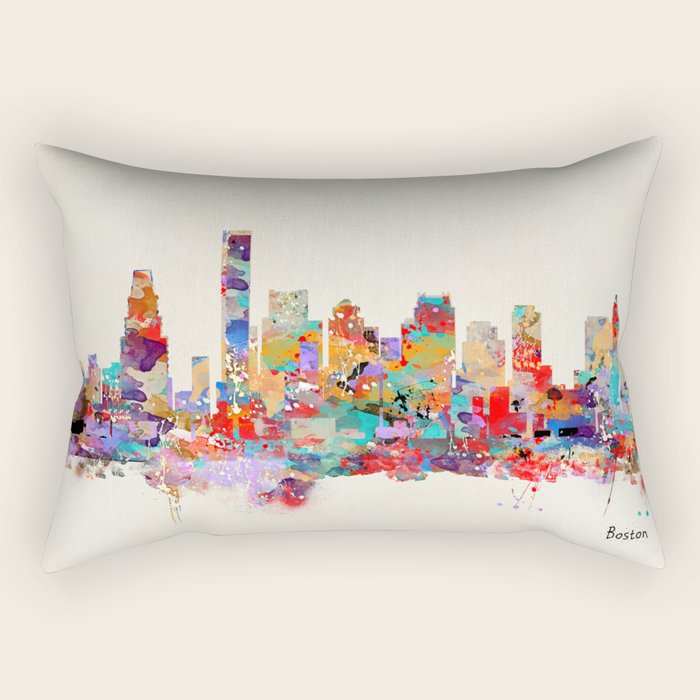 Boston city watercolor Rectangular Pillow Gallery Image 1