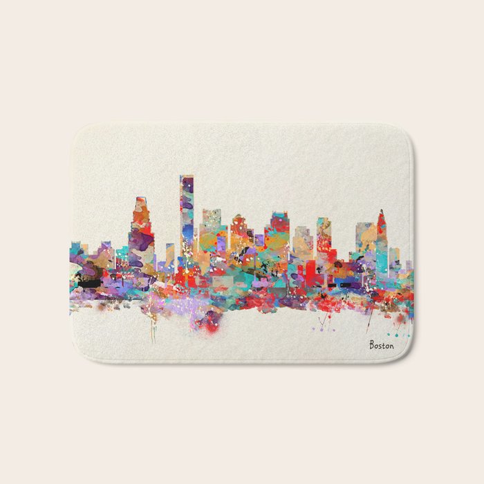 Boston city watercolor Bath Mat Gallery Image 1